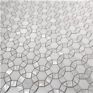 Oyster Shell with Sevic White Marble Football Mosaic Pattern