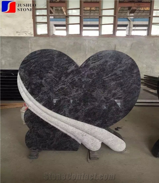 Bahama Blue Granite Carved Single Heart Monument Tombstone Designs