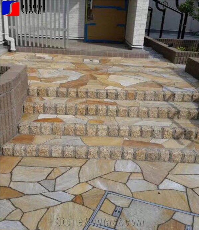 Golden Beige Quartzite Random/Irregular Flagstones Paver Flooring Tile