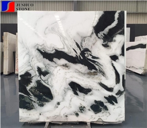 Landscape Paintings,White with Black Net Viens,Panda White Jade Marble