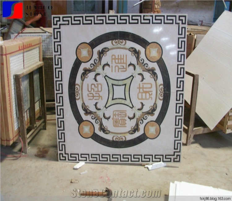 Natural Marble Waterjet Medallion Square Shape Rosette Decoration Tile