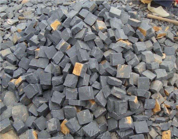 G684 Black Basalt Cube Stone,Andesite Cobbles Paver Set Garden Step