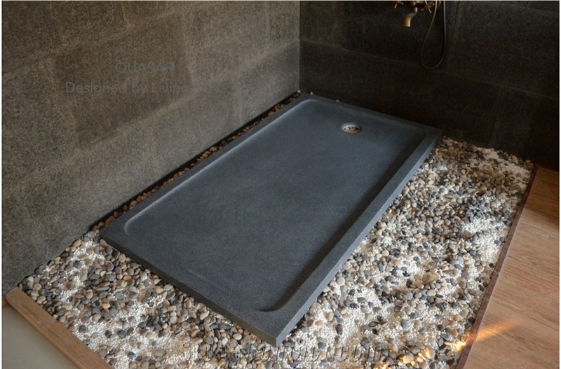 Black Granite Bathroom Trays In Black / 1400x900 Black Granite Shower Tray Bathroom - SPACIUM 
