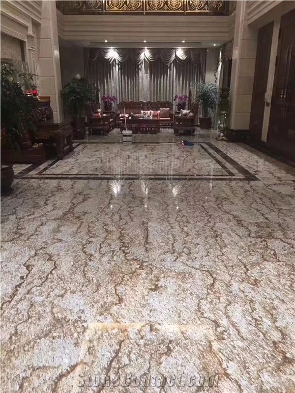 Tropical Hemp Gold Veins Brazil Granite Slab,Lobby Floor Covering