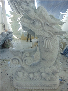 Hand Carved Dragon Fish,Marble Carving, Natural Stone Sculpture