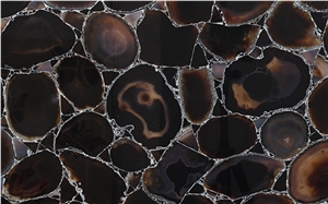 Backlit Semiprecious Stone Black Agate Slab Panel