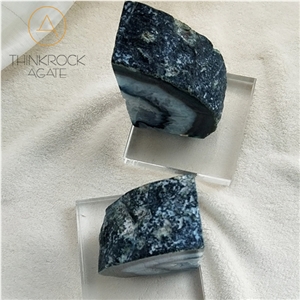 High-End Look Surrounding Blue Enhanced Polished Agate Rock Bookends
