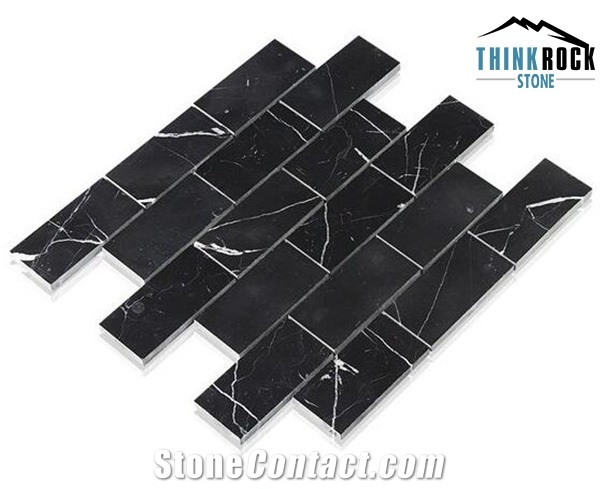 Honed Arabesque Black Marble Brick Mosaic Tile 2"X4"