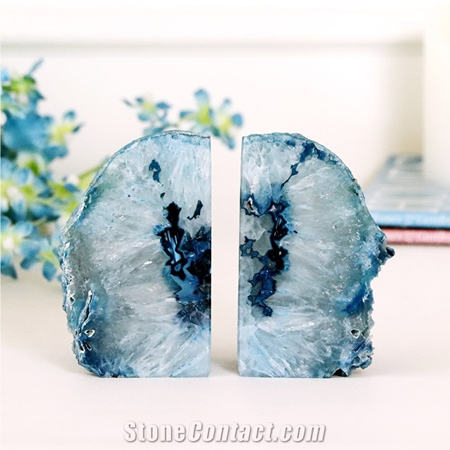 Polished Blue Semi-Precious Bookends Stone
