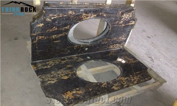 Polished Italian Portoro Golden Yellow Marble Bathroom Vanity Tops