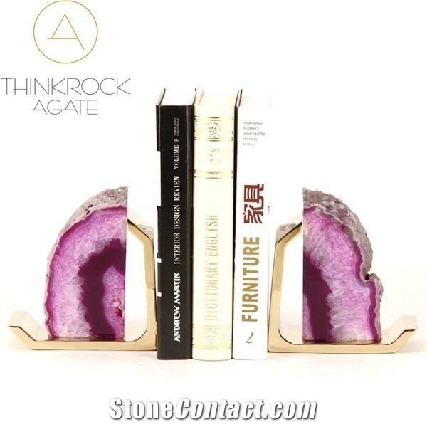 Polished Natural Pink Agate Semi-Precious Bookends Stone