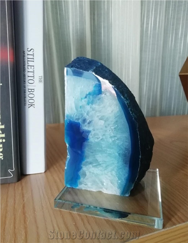 Practical Luxurious Rock Paradise Blue Agate Stone Bookends