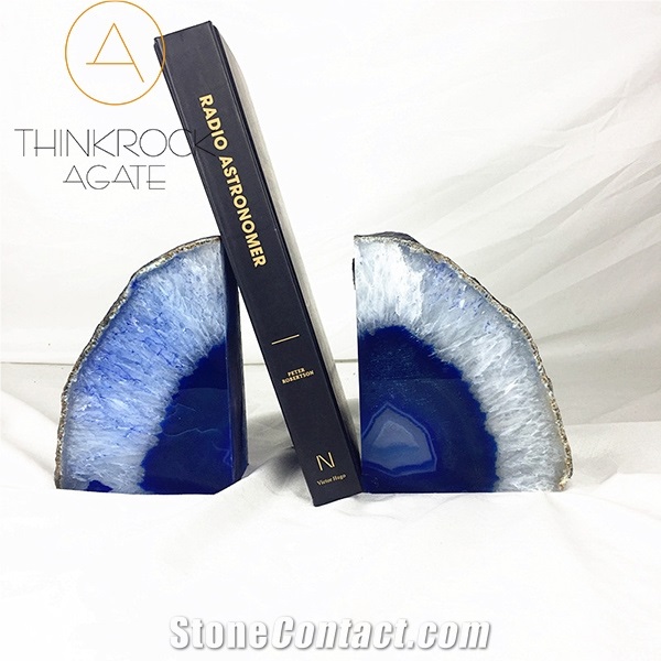 Stylish Appeal Center Pure Blue White Agate Geode Bookends