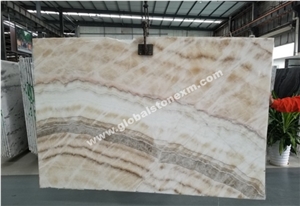 Luxury China Beige Onyx with Wooden Veins Slabs Tiles Tv Set Cladding