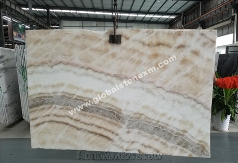 Translucent/Transparent China Beige/White Onyx Slabs Tile Feature Wall