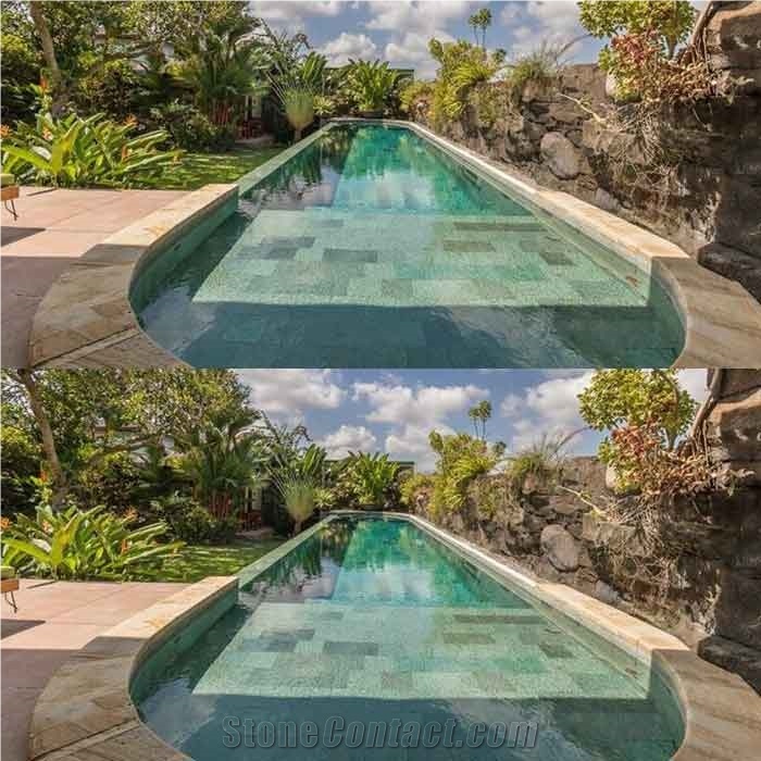 Bali Stone Swimming Pool Tiles, Sukabumi Green Tuff Pool Tiles