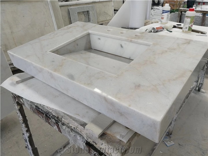 China Guangxi Karst White Marble Bathroom Counter Vanity Tops