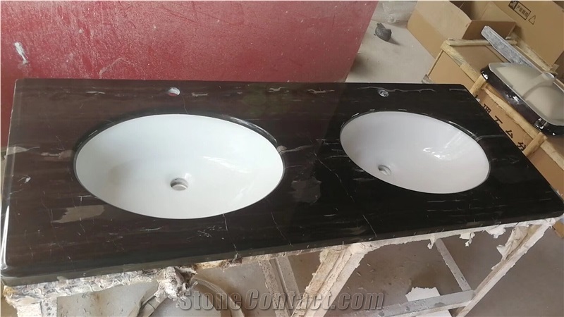 China Silver Dragon Nero Portoro Marble Black Bathroom Vanity Tops