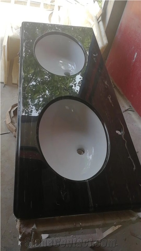 China Silver Dragon Nero Portoro Marble Black Bathroom Vanity Tops