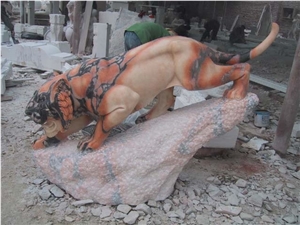 Beige Marble Hand Carved Animal Sculptures, Sculptured Lion Statues