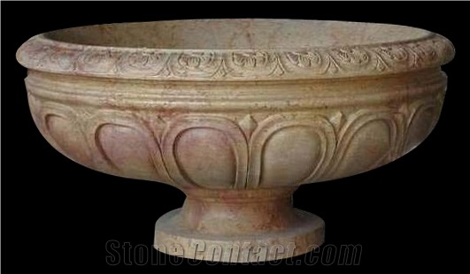 Beige Marble Handcarved,Sculptured Stone Flower Pot/Marble Vases