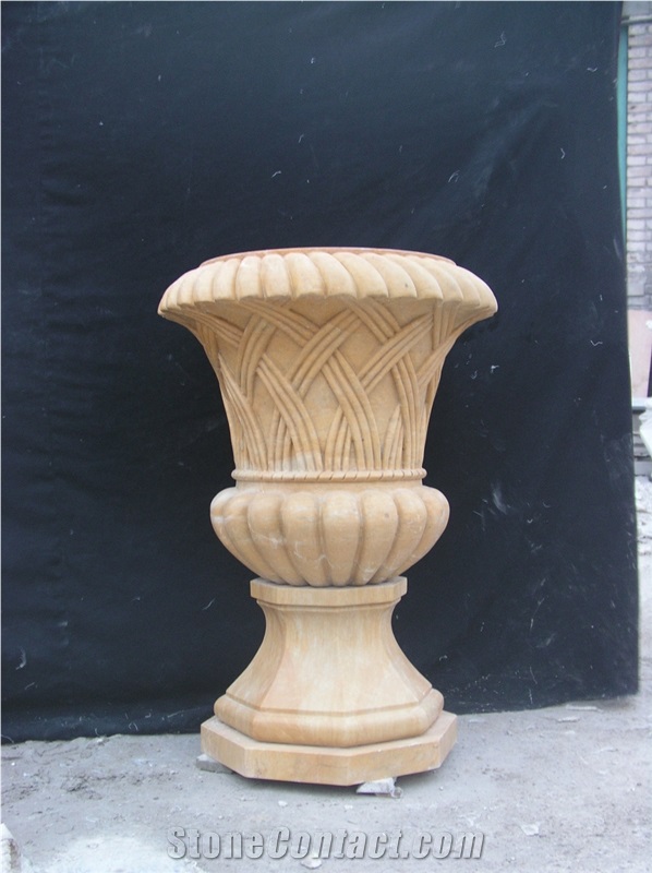Beige Marble Handcarved,Sculptured Stone Flower Pot/Marble Vases