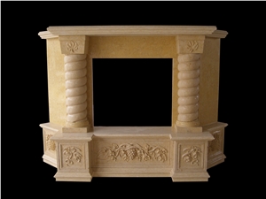 Beige Sandstone Fireplace Railing Column Capital Carving