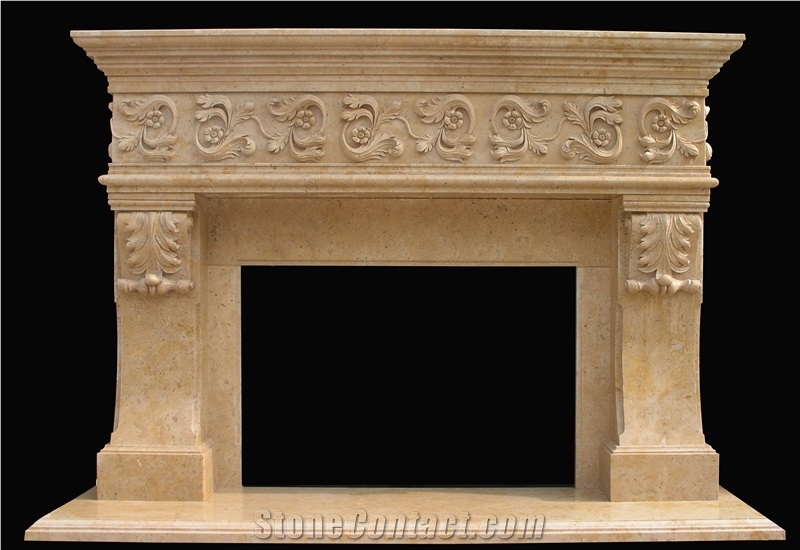 Fireplace Mantel,Beige Fireplace,Western Style,Handcrafted,Sculpture