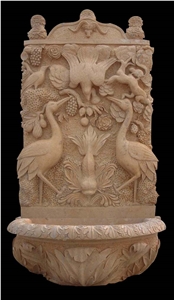 Hand Carved Beige Marble Sculptured Garden Fountain, Western Style
