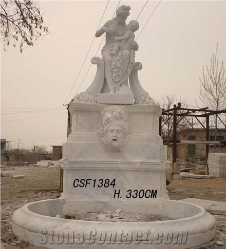 Hand Carved Beige Marble Sculptured Garden Fountain, Western Style