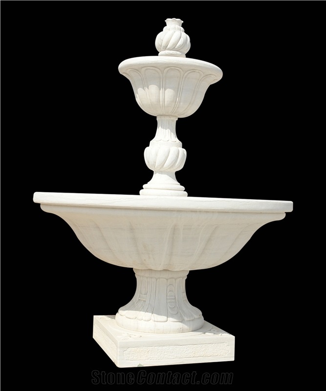 Hand Carved Egyptian Beige Marble Fountain