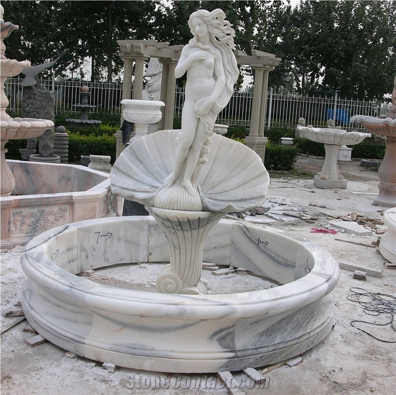 Hand Carved Fangshan White Marble Fountain