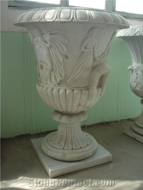 Hand Carved White Marble Sculptured Garden Flower Pot,Outdoor Planters