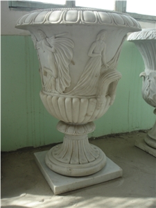 Hand Carved White Marble Sculptured Garden Flower Pot,Outdoor Planters