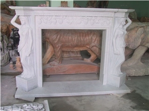 Handcarved Beige Marble Carved Fireplaces Mantel, Western Style