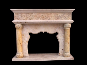 Handcarved Beige Marble Carved Fireplaces Mantel, Western Style