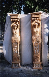 Handcarved Beige Marble Sculptured Building Column Statues