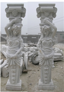Handcarved Beige Marble Sculptured Building Column Statues