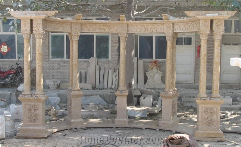 Handcarved Natural Stone Sculptured Outdoor Gazebo, Western Style