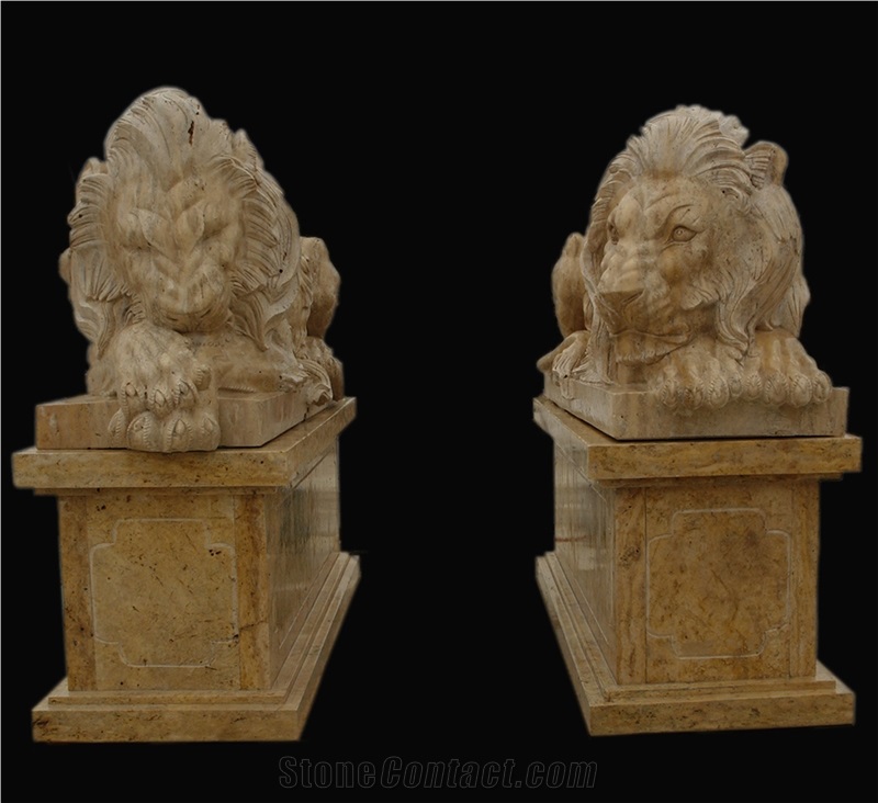 Marble Hand Carved Lion Statue Artifacts