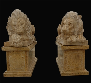 Marble Hand Carved Lion Statue Artifacts