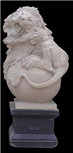 Marble Hand Carved Lion Statue Sculptured Handcrafts