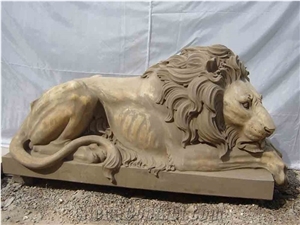Marble Hand Carved Lion Statue Sculptured Lion Guardian Statue
