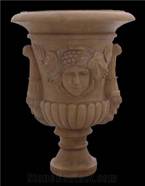 Natural Stone Handcarved Garden Flower Pots, Western Style Planters