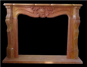 Red Marble Handcarved Fireplaces Mantel, Western Style Sculptured