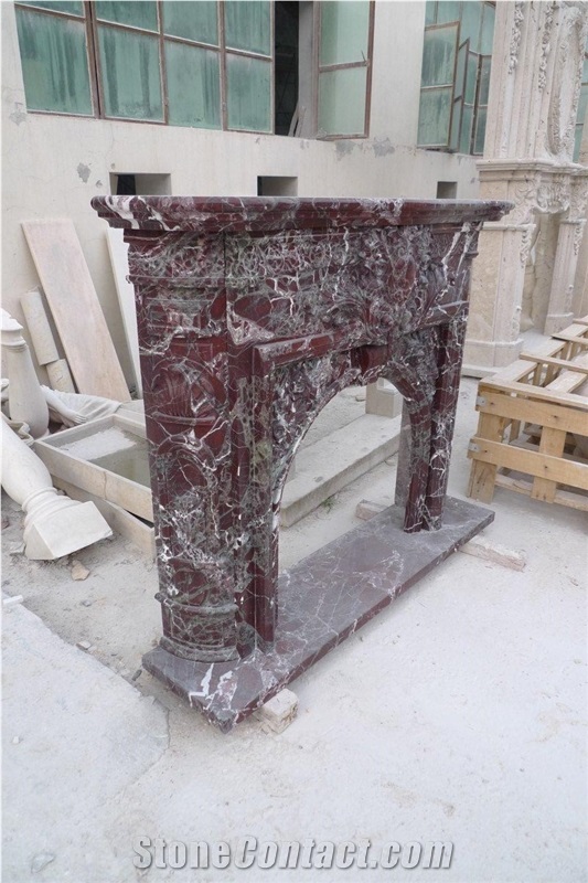 Red Rose Marble French Fireplace Mantels Surrounds