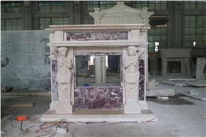 Red Rose Marble French Fireplace Mantels Surrounds