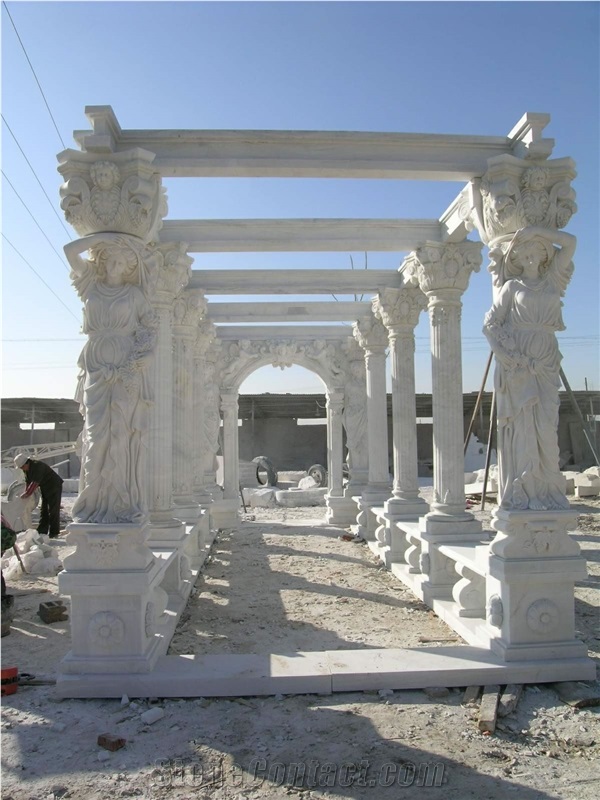 Western Style Stone Gazebo,Handcaeved,Pavilions,White Marble