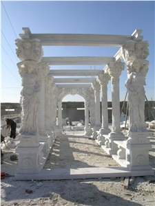 Western Style Stone Gazebo,Handcaeved,Pavilions,White Marble