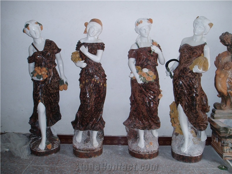 White and Beige Marble Hand Carved Human Sculptures, Western Style